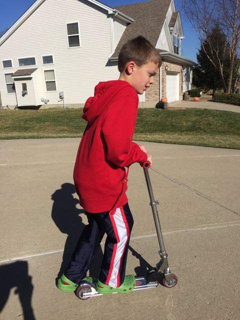 My Son was not to be outdone on the scooting front.  He asked for a ride, but I told him not until I had my endorsement and got a helmet for the wee-ones.