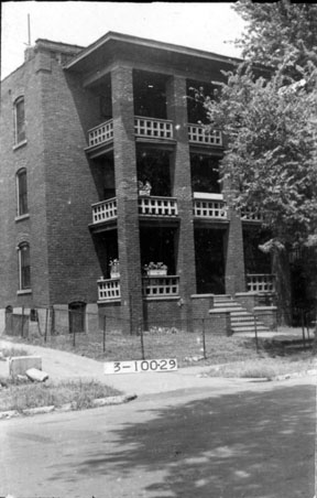 I own, manage, and live in an old (c. 1911) brick six-plex apartment building in the awesome Westside neighborhood. This is how it looked in the 1940s, when the city photographed it for it's records.<br /><br />There's an old (c. 1890) carriage house around back.