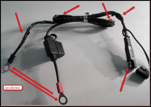 Burnt areas in complete assembly