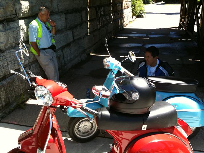 Stella and Vespa SS180. First breakdown on the way to the rally.