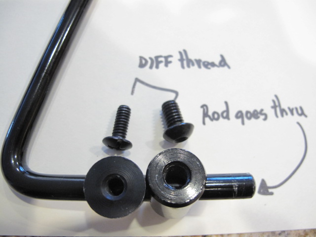 This image shows 2  thingies that let the rod go thru but the screws and threads are different.