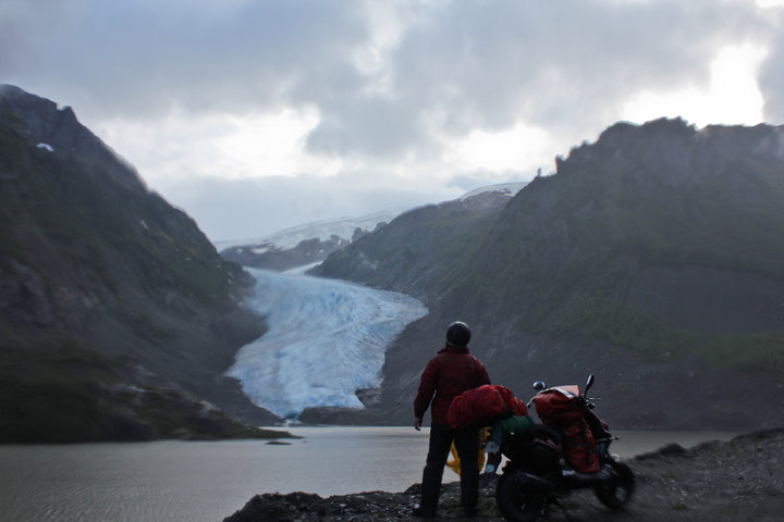 Staring at a glacier in Alaska during a thunderstorm.