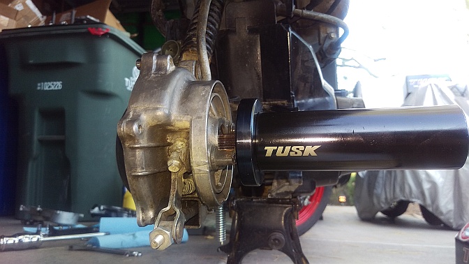 Using the TUSK puller and the final drive shaft to pull the new bearing in.