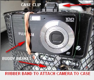 Camera attached to old phone cover with rubber band