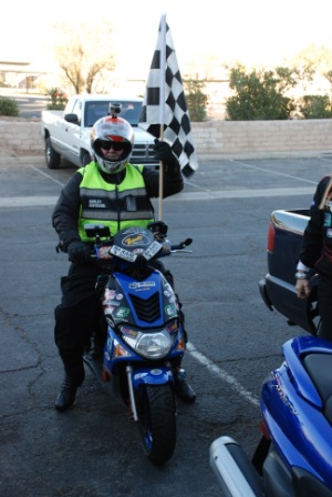 Scootermeister, Kymco S9 70cc Malossi, 3rd Overall/1st Place 125cc Class. Finishing 2 minutes after Linda H., Yamaha 400cc Majesty, who claimed to have been abducted by aliens!