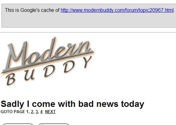 A snip of the cached page's header