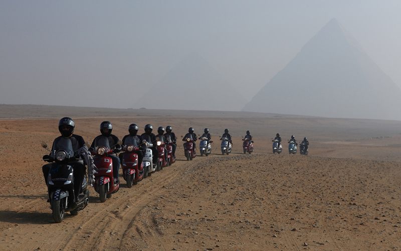 Riding in front of the Pyramids