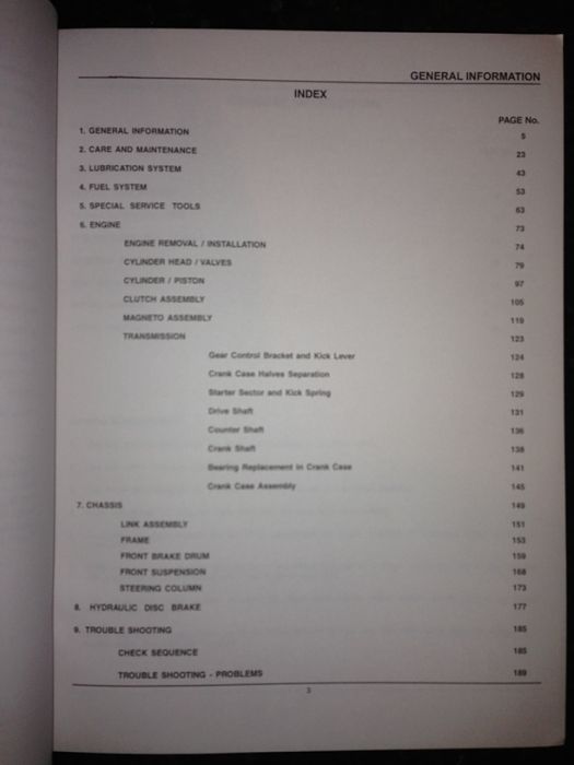 Index of the Stella 4T service station manual